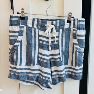 Athleta Blue and White Linen Tie-Waist Shorts​​
